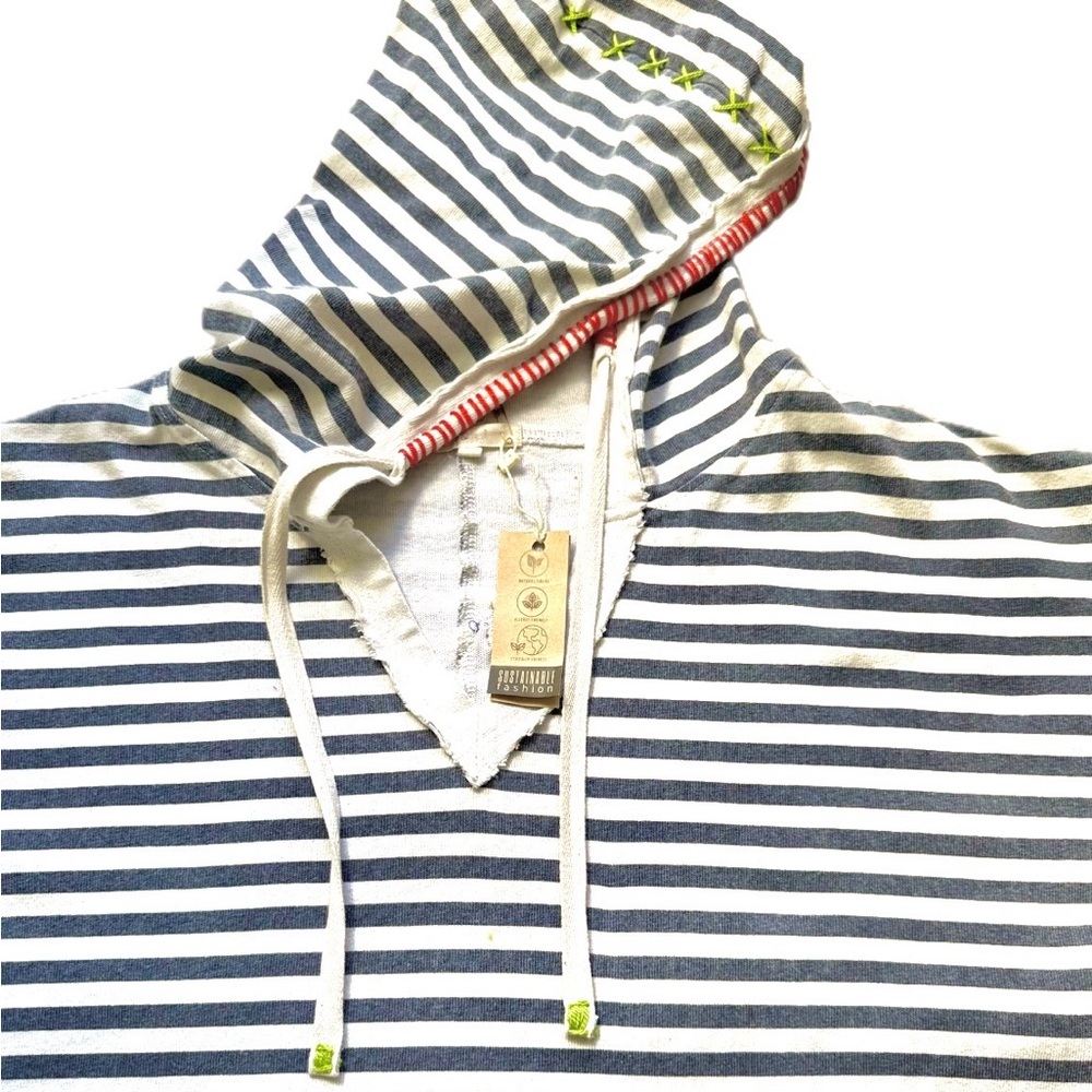 Oversized Organic Cotton Hooded Top, Star Appliqué Striped Boho Unisex Hoodie - Picture 14 of 14